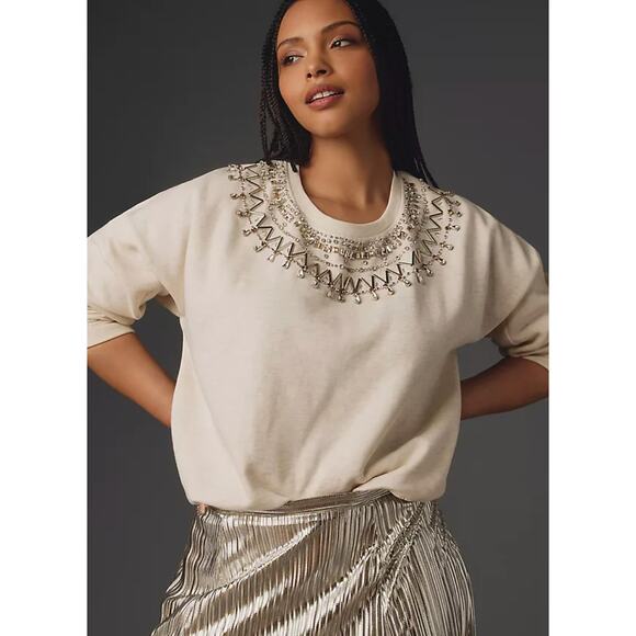 Anthropologie Maeve Embellished Collar Pullover Size L NWT - Picture 1 of 13